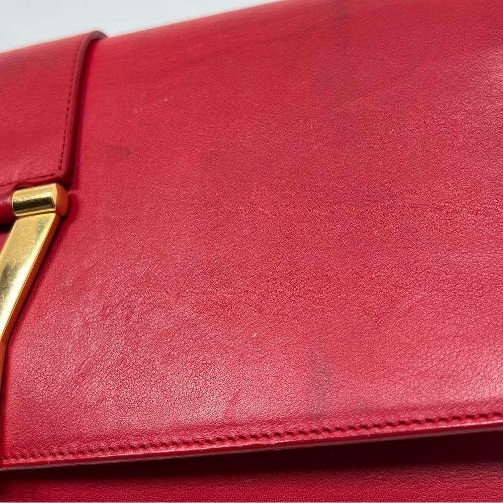 Yves Saint Laurent Clutch Bag Red Leather Gold Hardware - Picture 7 of 13
